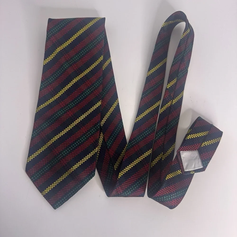 Daniel Hechter Italian Navy Red Burgundy Striped Navy‎ Yellow Silk Neck Tie